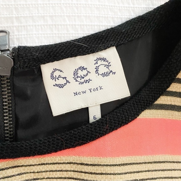 SEA NEW YORK LINEN BLEND BLACK TAN CORAL STRIPED SLEEVELESS SHEATH DRESS - Picture 8 of 12